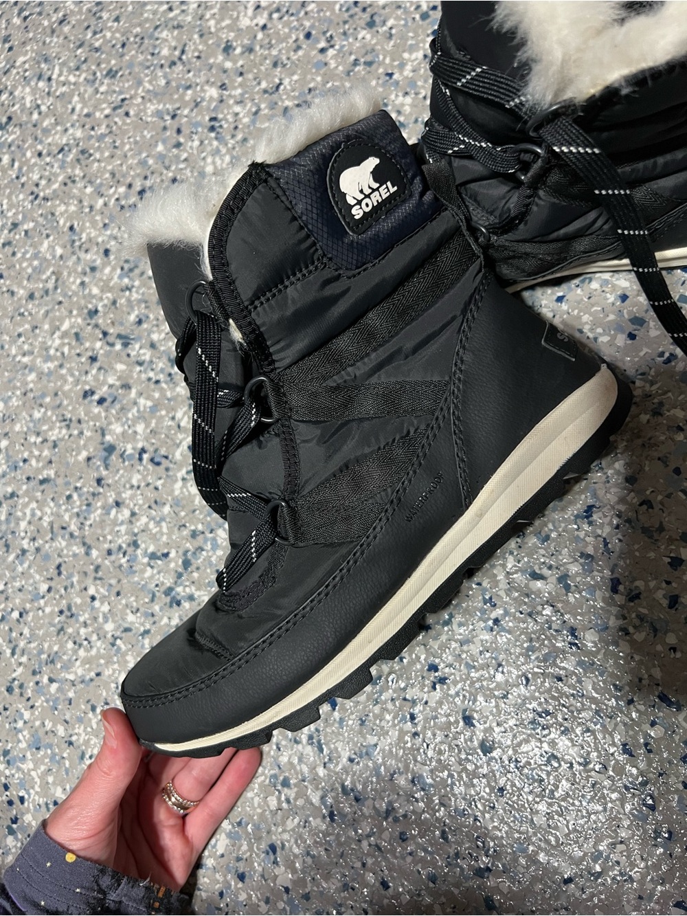 Sorel Black and White Fur-Trim Winter Boots